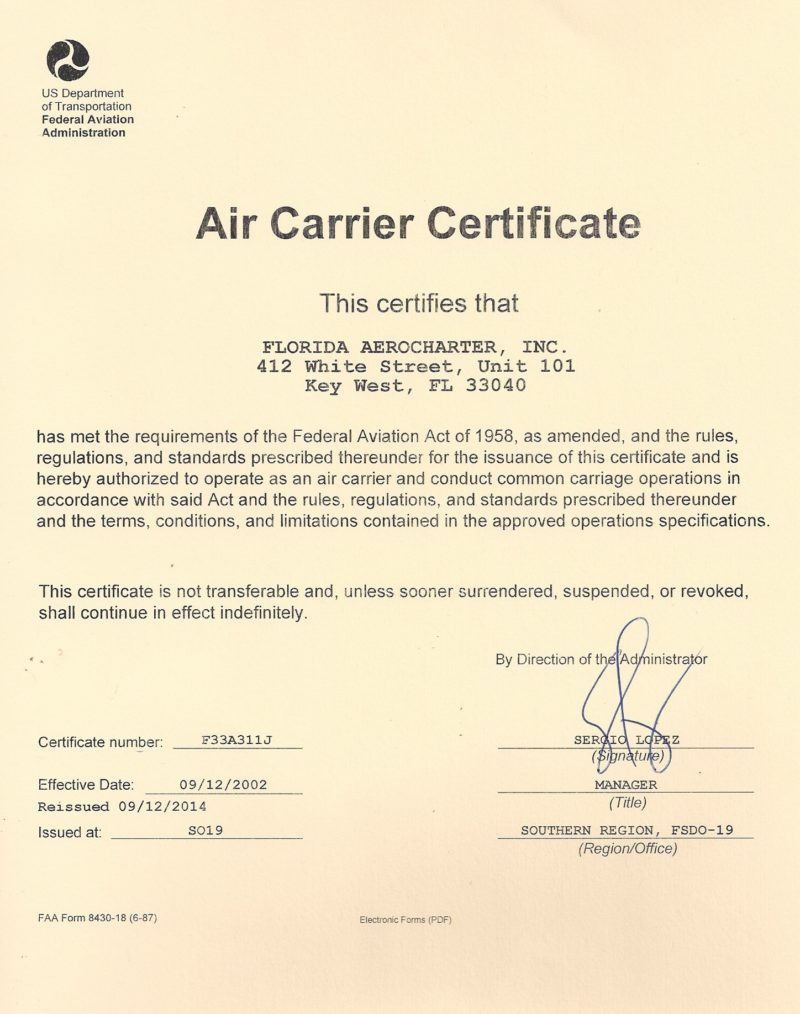 Air Carrier Certificate Air Key West air-carrier-certificate-air-key-west