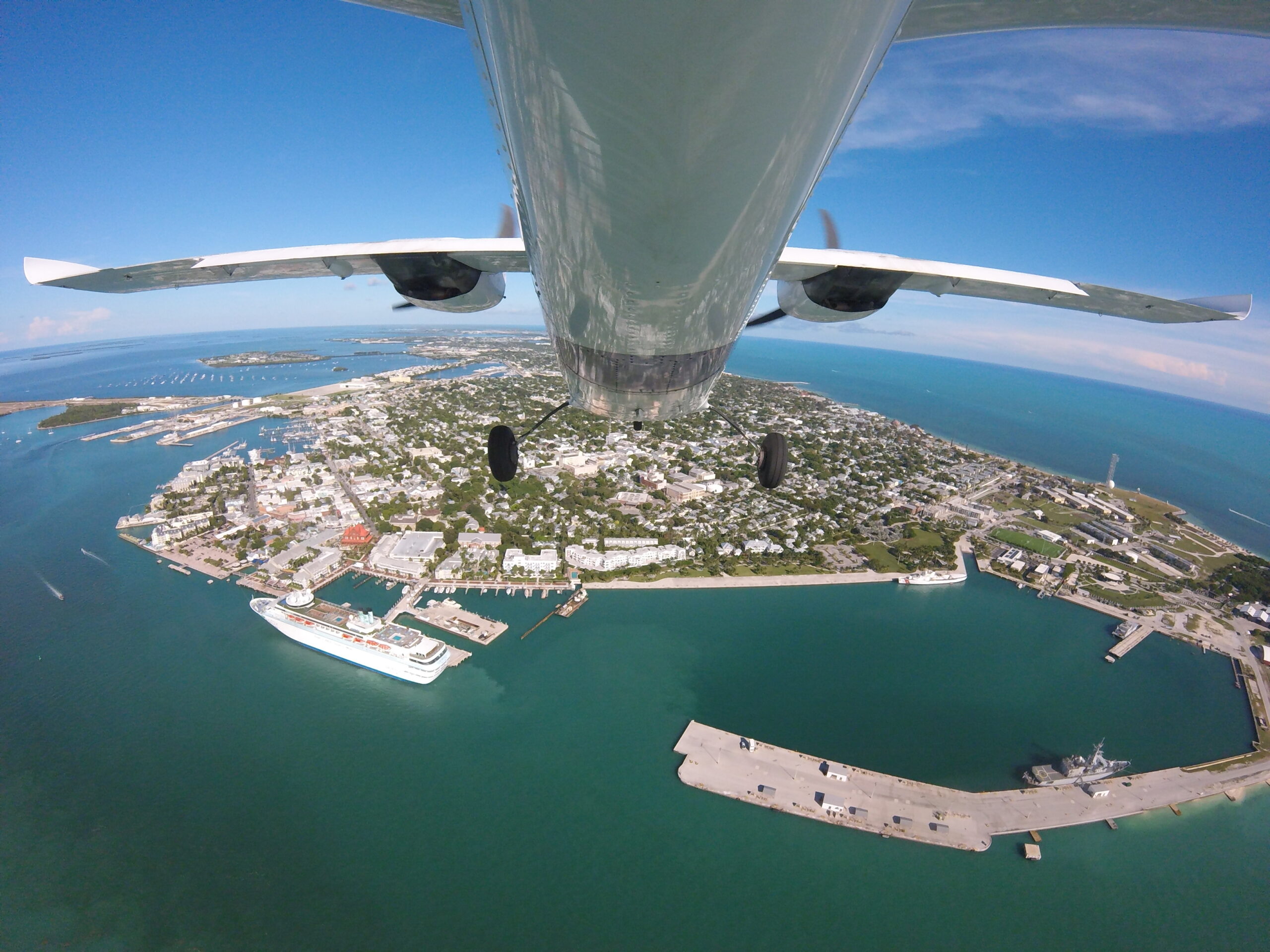 Aerial approach to Key West and the Florida Keys by private charter aircraft